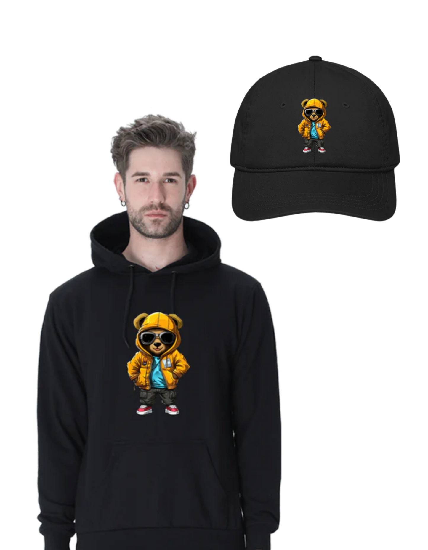 Panda Printed Hoodie & Baseball Cap Combo
