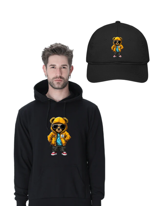 Panda Printed Hoodie & Baseball Cap Combo